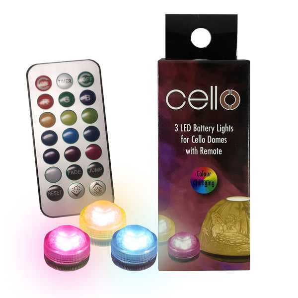 Cello LED Button Lights Boxed Set of 3 - Colour Changing & Remote