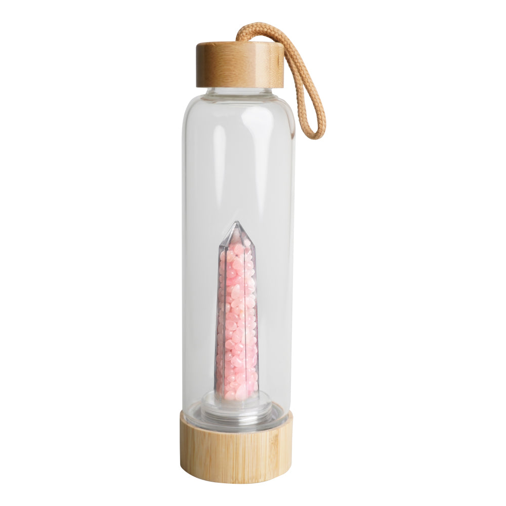 Cello - Bamboo Crystal Drinking Flask 500ml - Rose Quartz Chips