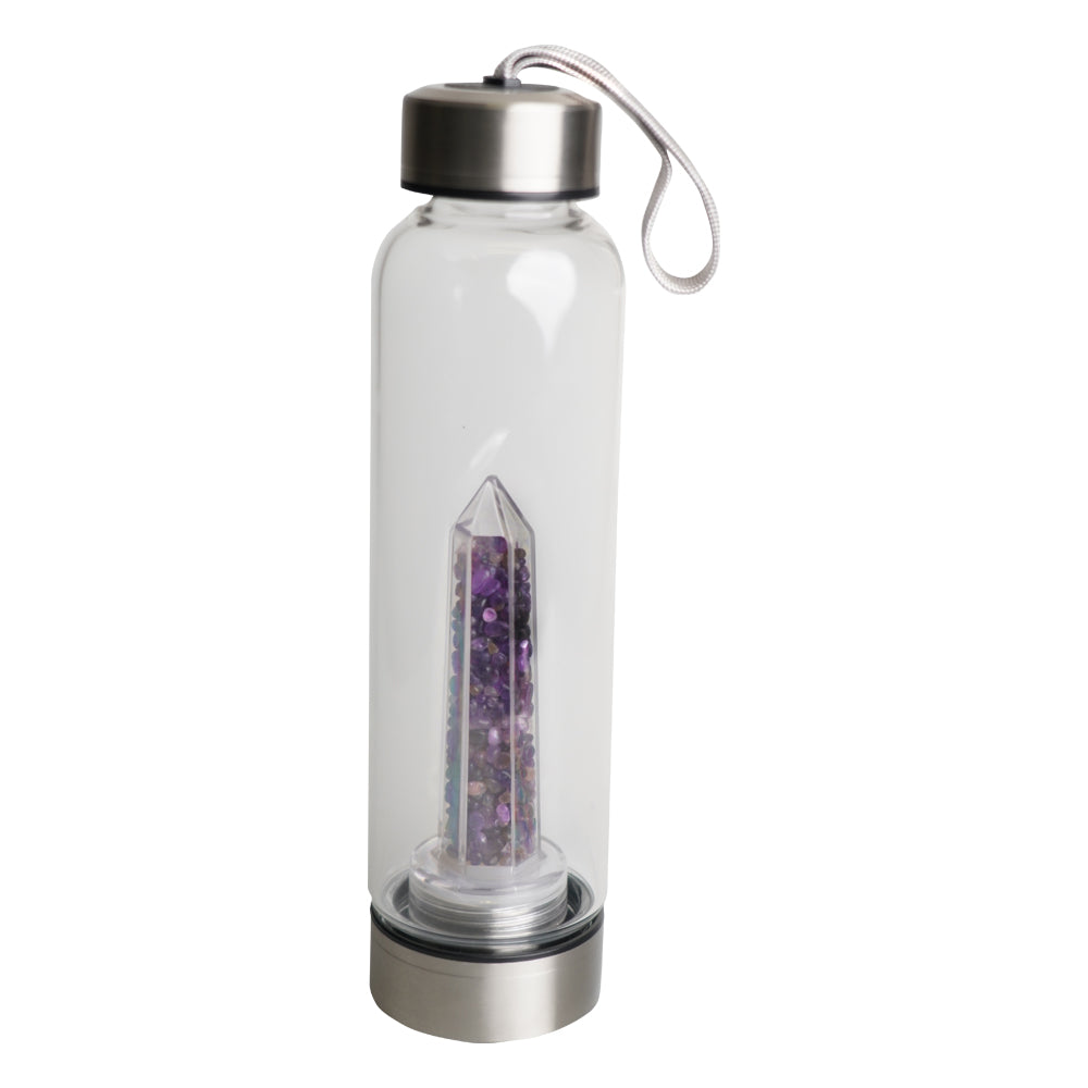 Cello - Stainless Steel Crystal Drinking Flask 500ml - Amethyst Chips