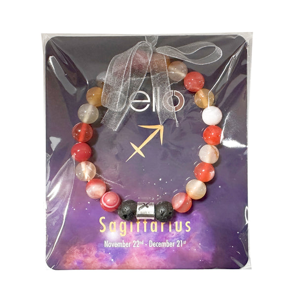 Ruled by the Planet Jupiter and with the element of Fire, those born
under this sign are warm, optimistic and independent. This sign is represented by the Archer, which symbolises your thirst for freedom, adaptability and capacity for change.  Wear this bracelet to feel the benefits of your gemstone.