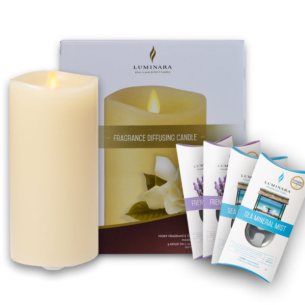 Luminara Ivory Pillar gift box - 1 x Indoor Pillar / 2 x Lavender Pods / 2 x Sea Min Mist Pods