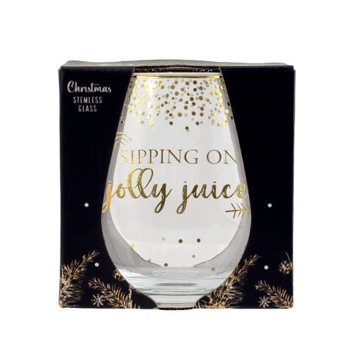 Stemless Christmas glasses make the perfect Christmas gifts for mum. Add this 'Sipping on Jolly Juice' Glass to your wine glasses collection this Christmas. Premium glass is produced using durable and high-quality glass. 