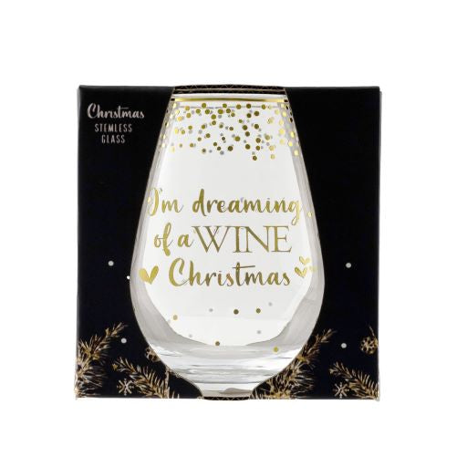 Stemless Christmas glasses make the perfect Christmas gifts for mum. Add this 'I'm Dreaming of a Wine Christmas' Glass to your wine glasses collection this Christmas. Premium glass is produced using durable and high-quality glass. 