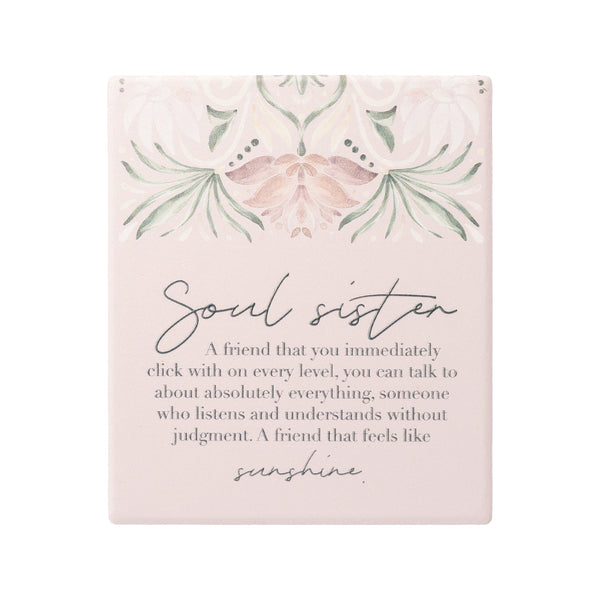 Ceramic soul sisters verse with embossed design, stand and hanging hook