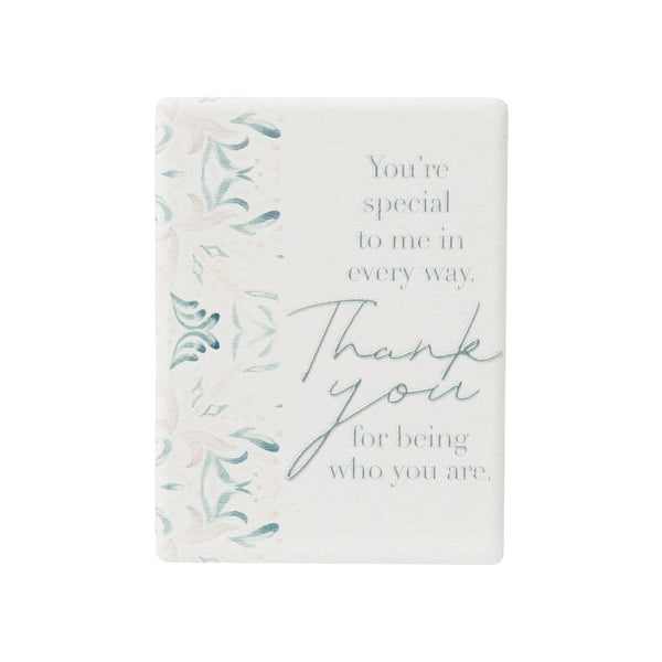 Printed and embossed ceramic magnet with "thank you" verse