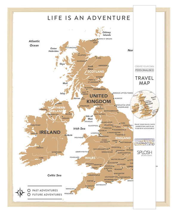 Splosh Travel Board - UK Map - Desk - White