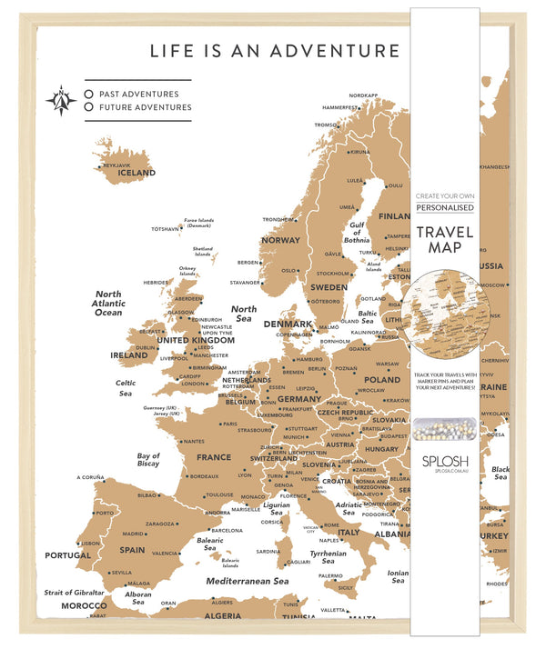Splosh Travel Board Europe Map - Desk - White
